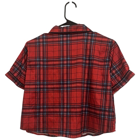 Garage Red Plaid Crop Pajama Top - Picture 2 of 5